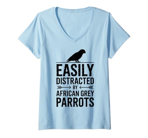 Damen Abgelenkt von Graupapageien T-Shirt mit V-Ausschnitt Damen Abgelenkt von Graupapageien T-Shirt mit V-Ausschnitt von Fun African Grey Parrot Cute Parrots Designs