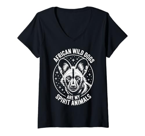 Damen African Wild Dogs Spirit Animals Lustiger afrikanischer Wildhund T-Shirt mit V-Ausschnitt von Fun African Wild Dog Cool African Wild Dog Design