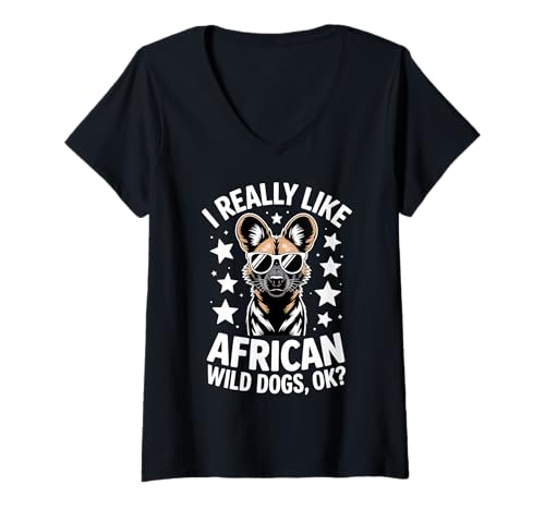 Damen African Wild Dogs Lustiger afrikanischer Wildhund T-Shirt mit V-Ausschnitt Damen African Wild Dogs Lustiger afrikanischer Wildhund T-Shirt mit V-Ausschnitt von Fun African Wild Dog Cool African Wild Dog Designs
