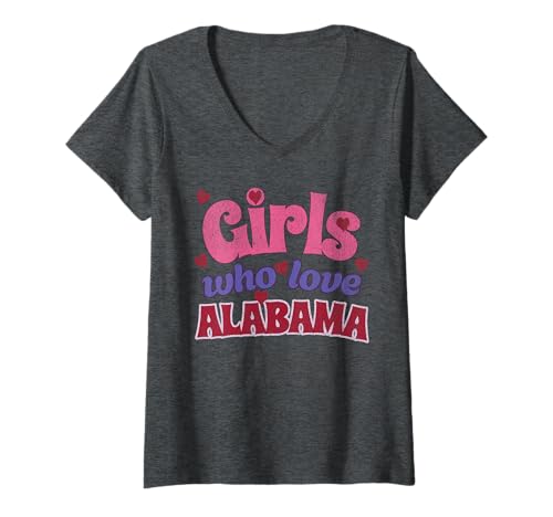 Damen Girls Who Love Alabama – Retro Design Colorful Fun T-Shirt mit V-Ausschnitt von Fun Alabama Threads