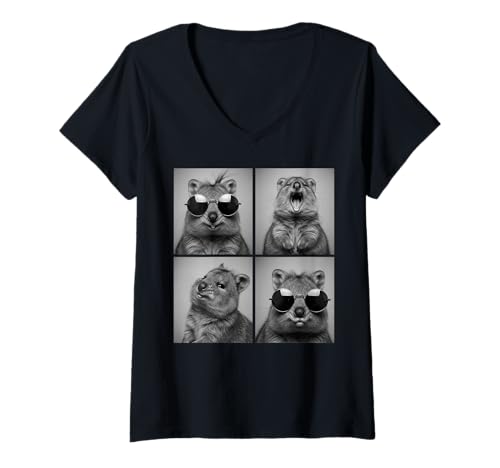 Damen Lustige Quokka -Meme -Photobooth Collage T-Shirt mit V-Ausschnitt Damen Lustige Quokka -Meme -Photobooth Collage T-Shirt mit V-Ausschnitt von Fun Animal Photobooth Co.