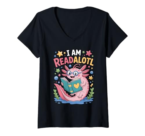 Damen I Am Readalotl Axolotl Lesebuch Bücherwurm Kinder Damen Herren T-Shirt mit V-Ausschnitt Damen I Am Readalotl Axolotl Lesebuch Bücherwurm Kinder Damen Herren T-Shirt mit V-Ausschnitt von Fun Axolotl Books Reading Bookworm Boys Girls Kids