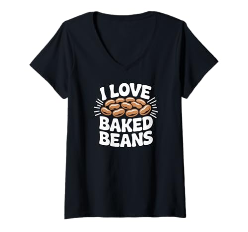 Damen I Love Baked Beans Bold Typografie T-Shirt mit V-Ausschnitt Damen I Love Baked Beans Bold Typografie T-Shirt mit V-Ausschnitt von Fun Bean Enthusiasts Humor