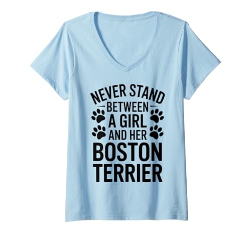 Damen Boston Terrier Mädchen Lustiger Boston Terrier T-Shirt mit V-Ausschnitt von Fun Boston Terrier Cute Boston Terrier Designs