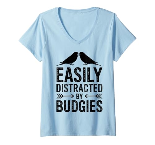 Damen Abgelenkt von Wellensittichen Lustiger Wellensittich T-Shirt mit V-Ausschnitt Damen Abgelenkt von Wellensittichen Lustiger Wellensittich T-Shirt mit V-Ausschnitt von Fun Budgies Cool Budgie Design
