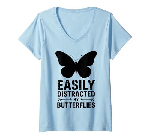 Damen Abgelenkt von Schmetterlingen Lustiger Schmetterling T-Shirt mit V-Ausschnitt Damen Abgelenkt von Schmetterlingen Lustiger Schmetterling T-Shirt mit V-Ausschnitt von Fun Butterflies Cool Butterfly Design