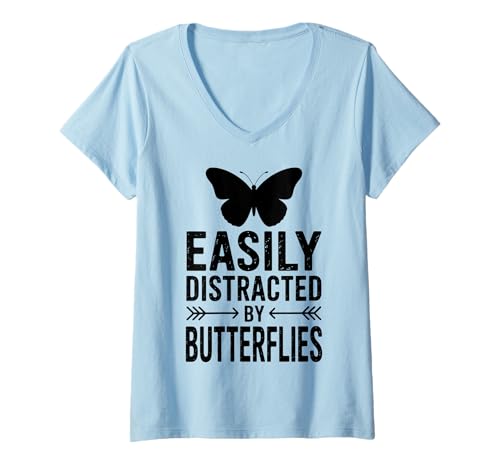 Damen Abgelenkt von Schmetterlingen Lustiger Schmetterling T-Shirt mit V-Ausschnitt Damen Abgelenkt von Schmetterlingen Lustiger Schmetterling T-Shirt mit V-Ausschnitt von Fun Butterflies Cool Butterfly Designs