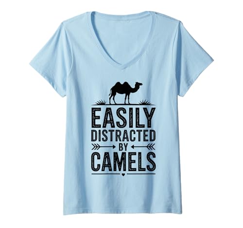 Damen Abgelenkt von Kamelen Lustiges Kamel T-Shirt mit V-Ausschnitt Damen Abgelenkt von Kamelen Lustiges Kamel T-Shirt mit V-Ausschnitt von Fun Camels Cool Camel Design