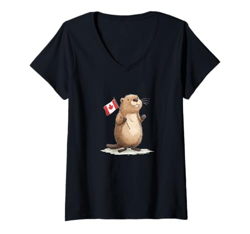 Damen Hübsches Biber-Kostüm für Kanada-Tierliebhaber T-Shirt mit V-Ausschnitt Damen Hübsches Biber-Kostüm für Kanada-Tierliebhaber T-Shirt mit V-Ausschnitt von Fun Canadian Beaver