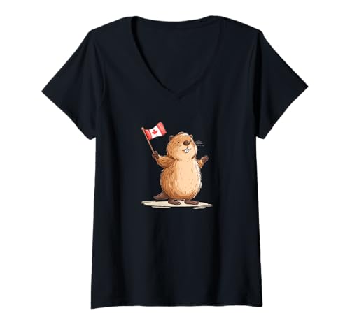 Damen Tolles kanadisches Biber-Kostüm T-Shirt mit V-Ausschnitt Damen Tolles kanadisches Biber-Kostüm T-Shirt mit V-Ausschnitt von Fun Canadian Beaver