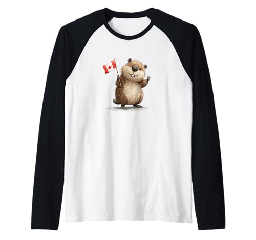 Lächelnder Kanada Biber für Jungen und Mädchen Raglan Lächelnder Kanada Biber für Jungen und Mädchen Raglan von Fun Canadian Beaver