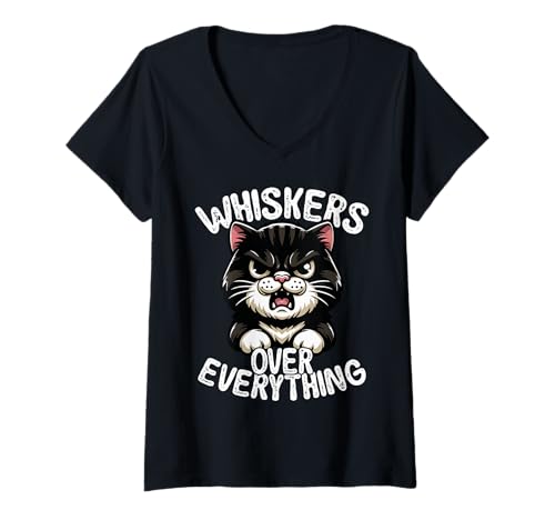 Damen Whiskers Über Alles Lustige Katzenliebhaber T-Shirt mit V-Ausschnitt Damen Whiskers Über Alles Lustige Katzenliebhaber T-Shirt mit V-Ausschnitt von Fun Cat Sayings Cats Liebhaber Humor