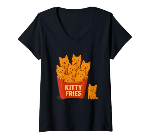 Damen Lustige Katzenbesitzer & Geschenke Kätzchen Pommes Frites Essen Wortspiel Katze T-Shirt mit V-Ausschnitt Damen Lustige Katzenbesitzer & Geschenke Kätzchen Pommes Frites Essen Wortspiel Katze T-Shirt mit V-Ausschnitt von Fun Cat Tees