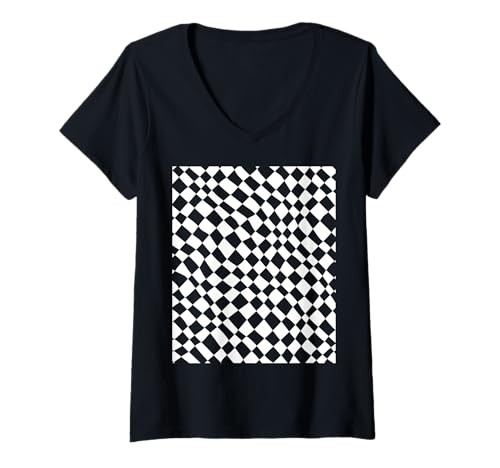 Damen Lustiges, abstraktes Schachbrettmuster, kariert T-Shirt mit V-Ausschnitt von Fun Checkered Designs