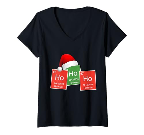 Damen HoHoHo! Holmium Periodensystem Elemente Chemie Weihnachten T-Shirt mit V-Ausschnitt Damen HoHoHo! Holmium Periodensystem Elemente Chemie Weihnachten T-Shirt mit V-Ausschnitt von Fun Chemistry Designs