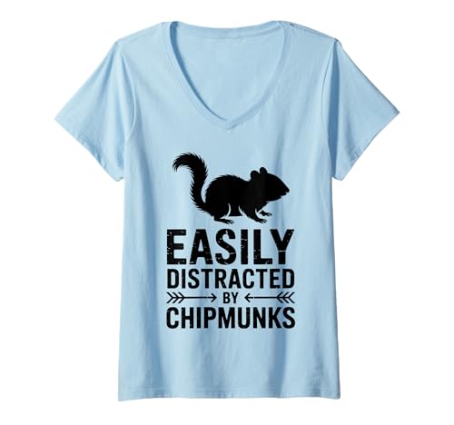 Damen Abgelenkt von Streifenhörnchen Lustiges Streifenhörnchen T-Shirt mit V-Ausschnitt Damen Abgelenkt von Streifenhörnchen Lustiges Streifenhörnchen T-Shirt mit V-Ausschnitt von Fun Chipmunks Cool Chipmunk Designs