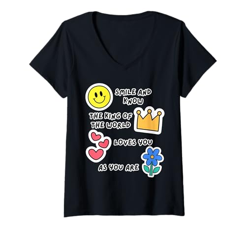 Damen Lächle und wisse, DASS der König Dich liebt Jesus ist Mein König Christian T-Shirt mit V-Ausschnitt Damen Lächle und wisse, DASS der König Dich liebt Jesus ist Mein König Christian T-Shirt mit V-Ausschnitt von Fun Christian Positive Affirmations Kids Designs
