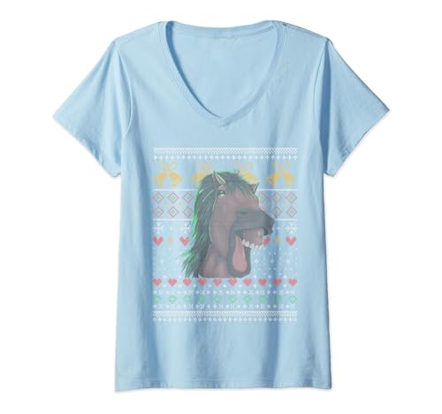 Damen Pferd Hässliches Weihnachtsmuster X-Mas Holiday Cute T-Shirt mit V-Ausschnitt Damen Pferd Hässliches Weihnachtsmuster X-Mas Holiday Cute T-Shirt mit V-Ausschnitt von Fun Christmas Holiday Outfits & Costumes