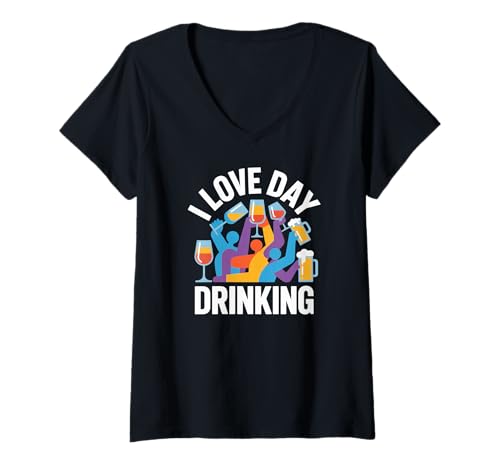 Damen Ich Liebe den Tag und trinke Vibrant Cheers T-Shirt mit V-Ausschnitt Damen Ich Liebe den Tag und trinke Vibrant Cheers T-Shirt mit V-Ausschnitt von Fun Colorful Day Drinking Enthusiasts
