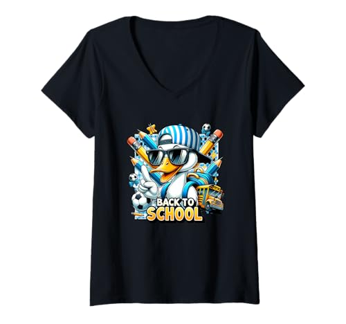 Damen Coole, lustige Stimmung für den Schulanfang T-Shirt mit V-Ausschnitt Damen Coole, lustige Stimmung für den Schulanfang T-Shirt mit V-Ausschnitt von Fun Cool Duck School Vibes Style