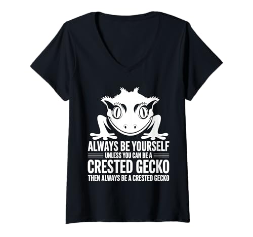 Damen Sei EIN Haubengecko Lustiger Haubengecko T-Shirt mit V-Ausschnitt von Fun Crested Gecko Cool Crested Geckos Design