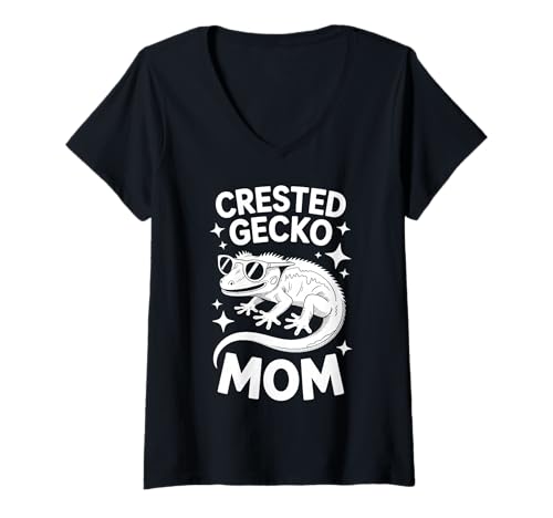 Damen Wappengecko Mom Lustiger Gecko mit Wappen T-Shirt mit V-Ausschnitt Damen Wappengecko Mom Lustiger Gecko mit Wappen T-Shirt mit V-Ausschnitt von Fun Crested Gecko Cool Crested Geckos Designs