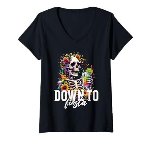 Damen DTF Down to Fiesta Lustiger mexikanischer Totenkopf Cinco De Mayo T-Shirt mit V-Ausschnitt Damen DTF Down to Fiesta Lustiger mexikanischer Totenkopf Cinco De Mayo T-Shirt mit V-Ausschnitt von Fun DTF Down To Fiesta Tees