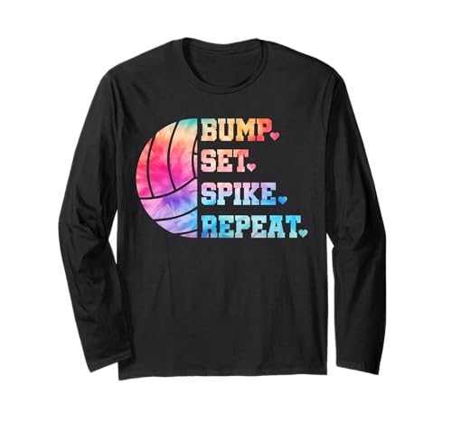Bump Set Spike Repeat Volleyball Tiedye Shirt für Mädchen Frauen Langarmshirt von Fun Designs for Volleyball Players Boys Girls