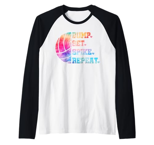 Bump Set Spike Repeat Volleyball Tiedye Shirt für Mädchen Frauen Raglan von Fun Designs for Volleyball Players Boys Girls