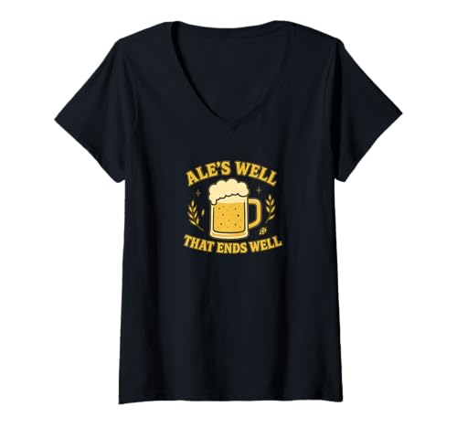 Damen Bierkrug Ale's Well That Ends T-Shirt mit V-Ausschnitt von Fun Designs