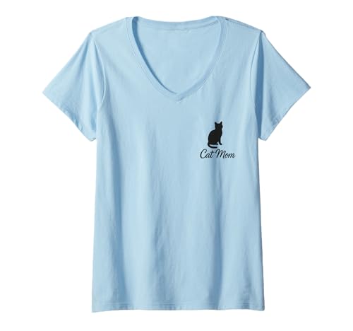 Damen Cat Mom Silhouette Script Schriftdesign T-Shirt mit V-Ausschnitt von Fun Designs