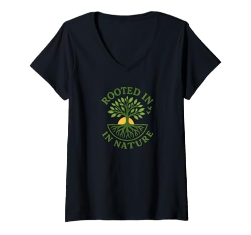 Damen In der Natur verwurzelt Öko-Baumwurzeldesign T-Shirt mit V-Ausschnitt Damen In der Natur verwurzelt Öko-Baumwurzeldesign T-Shirt mit V-Ausschnitt von Fun Designs