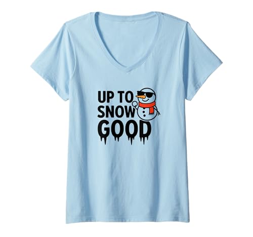 Damen Lustiges Weihnachtsschneemann-Design mit Aufschrift Up to Snow GOO T-Shirt mit V-Ausschnitt von Fun Designs