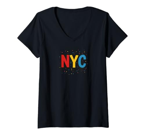 Damen NYC Graffiti-Stil Dripping Letters Urban Street Art T-Shirt mit V-Ausschnitt von Fun Designs