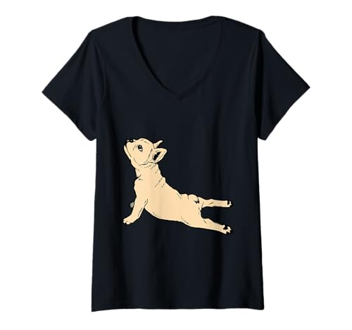 Damen Stretching & Yoga - Französische Bulldogge, Männer & Frauen Hundebesitzer T-Shirt mit V-Ausschnitt Damen Stretching & Yoga - Französische Bulldogge, Männer & Frauen Hundebesitzer T-Shirt mit V-Ausschnitt von Fun Dog Designs