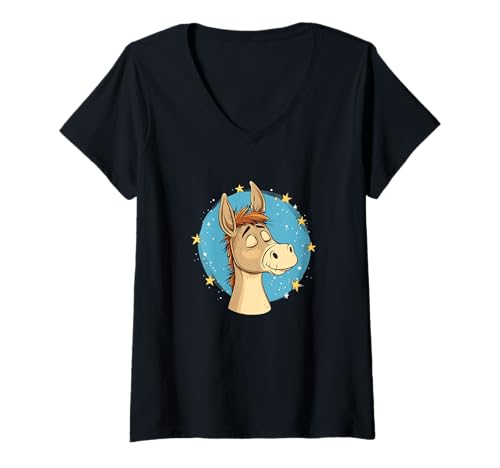 Damen Lustiger verwirrter Esel für einen lustigen Look T-Shirt mit V-Ausschnitt Damen Lustiger verwirrter Esel für einen lustigen Look T-Shirt mit V-Ausschnitt von Fun Donkey