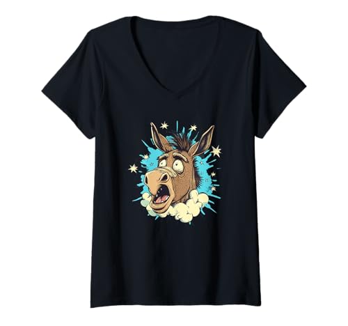 Damen Verwirrt aussehender Esel für einen lustigen und verspielten Reiz T-Shirt mit V-Ausschnitt Damen Verwirrt aussehender Esel für einen lustigen und verspielten Reiz T-Shirt mit V-Ausschnitt von Fun Donkey