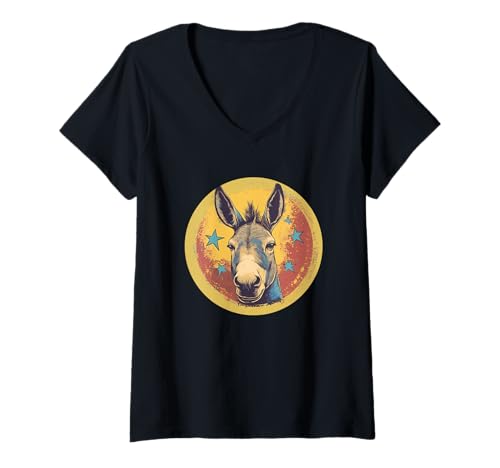 Damen Verwirrter Esel mit lustigem Ausdruck für ein Lachen T-Shirt mit V-Ausschnitt Damen Verwirrter Esel mit lustigem Ausdruck für ein Lachen T-Shirt mit V-Ausschnitt von Fun Donkey