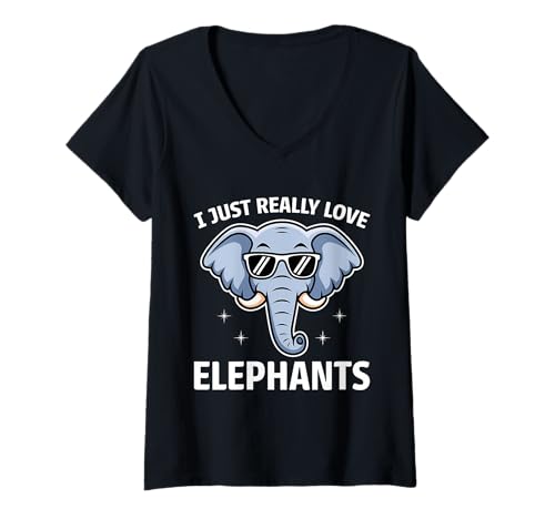 Damen Elefanten Lustiger Elefant T-Shirt mit V-Ausschnitt Damen Elefanten Lustiger Elefant T-Shirt mit V-Ausschnitt von Fun Elephant Lover Cute Elephants Designs