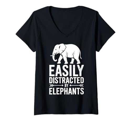 Damen Abgelenkt von Elefanten, lustiger Elefant T-Shirt mit V-Ausschnitt Damen Abgelenkt von Elefanten, lustiger Elefant T-Shirt mit V-Ausschnitt von Fun Elephants Cool Elephant Design
