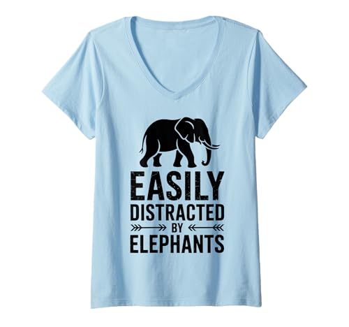 Damen Abgelenkt von Elefanten, lustiger Elefant T-Shirt mit V-Ausschnitt Damen Abgelenkt von Elefanten, lustiger Elefant T-Shirt mit V-Ausschnitt von Fun Elephants Cool Elephant Designs