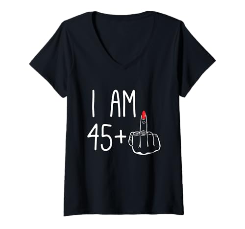 Damen Lustige Frauen zum 46. Geburtstag 1979: Ich bin 45 plus 1 Mittelfinger T-Shirt mit V-Ausschnitt Damen Lustige Frauen zum 46. Geburtstag 1979: Ich bin 45 plus 1 Mittelfinger T-Shirt mit V-Ausschnitt von Fun FCK Birthday 46 years old 46th Middle Finger