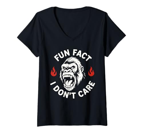 Damen Fun Fact I Don't Care Funny Outrageous Gorilla Spruch Zitat T-Shirt mit V-Ausschnitt Damen Fun Fact I Don't Care Funny Outrageous Gorilla Spruch Zitat T-Shirt mit V-Ausschnitt von Fun Fact I Don't Care Gorilla