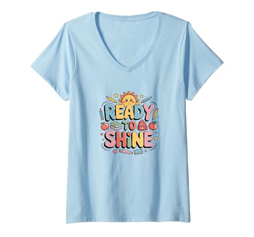 Damen Ready to Shine Shirt „Back to School“ für Kinder und Lehrer T-Shirt mit V-Ausschnitt Damen Ready to Shine Shirt „Back to School“ für Kinder und Lehrer T-Shirt mit V-Ausschnitt von Fun First Day of School Tee for kids