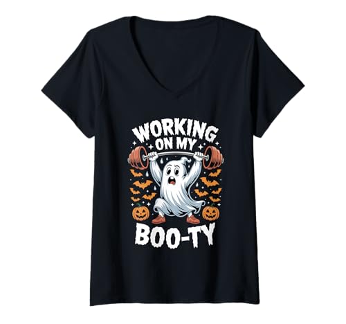 Damen Workout Gym Working On My Boo-Ty Fun Gewichtheben Halloween T-Shirt mit V-Ausschnitt Damen Workout Gym Working On My Boo-Ty Fun Gewichtheben Halloween T-Shirt mit V-Ausschnitt von Fun Fitness Workout Halloween Gym Ghost Women Men
