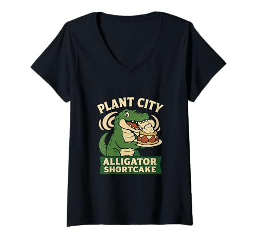 Damen Plant City Florida Retro Festival Vibes Erdbeere Florida T-Shirt mit V-Ausschnitt Damen Plant City Florida Retro Festival Vibes Erdbeere Florida T-Shirt mit V-Ausschnitt von Fun Florida Vibes Co.