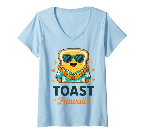 Damen Toast Hawaii Lustiger Spruch Urlaub Strand Aloha T-Shirt mit V-Ausschnitt Damen Toast Hawaii Lustiger Spruch Urlaub Strand Aloha T-Shirt mit V-Ausschnitt von Fun Food Humor Urlaub
