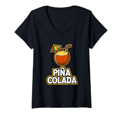 Damen Erfrischendes tropisches Piña Colada-Thema T-Shirt mit V-Ausschnitt Damen Erfrischendes tropisches Piña Colada-Thema T-Shirt mit V-Ausschnitt von Fun Foods Burnaby