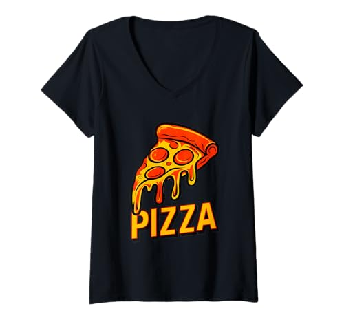 Damen Köstliche Dripping Pizza Slice Graphic T-Shirt mit V-Ausschnitt Damen Köstliche Dripping Pizza Slice Graphic T-Shirt mit V-Ausschnitt von Fun Foods Burnaby