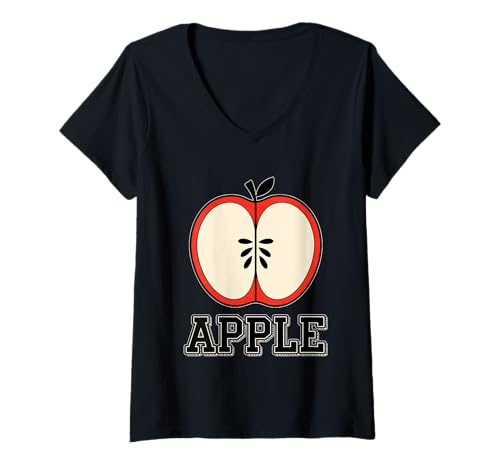 Damen Lustiges und witziges Apple-Design T-Shirt mit V-Ausschnitt von Fun Foods Burnaby